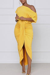 Elegant Pleated One-shoulder Dress InsStreet